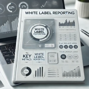 An image representing 'White Label Reporting' featuring a clean, professional report with a customizable label or placeholder area for branding.